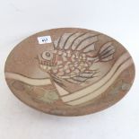 A large Studio pottery fish bowl, indistinct mark on base, diameter 31cm
