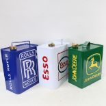 3 modern painted tin advertising petrol cans, including Rolls Royce, and John Deere (3)