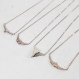 4 Danish silver fold design necklaces, makers include Guldsmed Indkobsforening