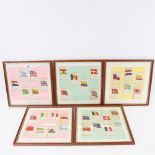 5 frames displaying a set of Kensitas silk cigarette cards, depicting flags