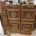 A large carved and pierced Chinese door set and frieze, door height 101cm (3)
