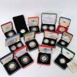 Various cased Royal Mint silver proof coin sets (13)