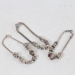 3 sterling silver snake link charm bracelets, including Christina, with 20 charms total (3)