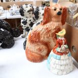 A pair of reproduction Staffordshire mantel Spaniels, another, and a Vintage box in the form of a
