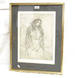 Michael Blaker, etching, portrait of a girl, signed in pencil, image 37cm x 27cm, framed