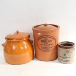 Fortnum & Mason Stilton jar, height 14cm, a terracotta pot, and a 2-handled jar with cover