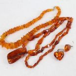 Various amber, including necklace, pendant and earring, 88.8g total