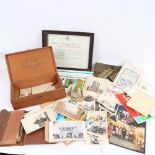 Various militaria, including letters, photographs, Second World War Defence medal etc (boxful)