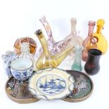 Various glass ceramics, cloisonne enamel vase, blue and white earthenware plate etc (boxful)