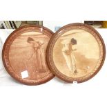 A pair of early 20th century circular sepia prints, in circular oak frames, frame diameter 55cm