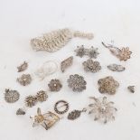 Various Scandinavian unmarked silver filigree jewellery, makers include Volmer, Bahner, 150g total