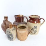 Earthenware flagon and vase, stoneware jugs etc, tallest 21.5cm