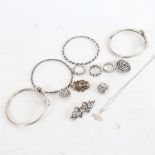 Various Danish silver Viking Revival jewellery, including bracelet, brooches, rings etc