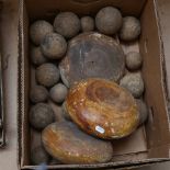 A set of coconut shy balls, and hardwood discs (boxful)