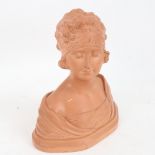 Auguste Calri - Belgian terracotta bust of a lady sculpture, signed and numbered 1459, height 22cm