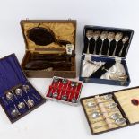 5 various cased sets of cutlery
