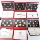 Various cased Royal Mint United Kingdom proof coin collections, dates comprising 1983, 1984, 1986,