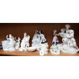 A pair of Victorian Staffordshire figures, 12cm, 2 others, and various Continental figures etc