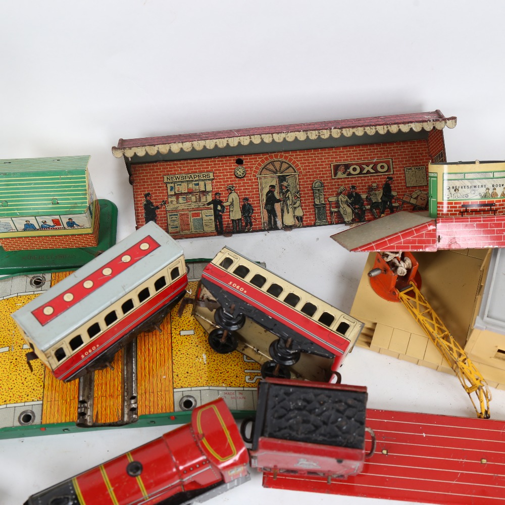 Various Vintage tinplate and other toys, including Hornby Dublo carriages and buildings (boxful) - Image 2 of 2