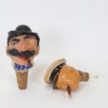 2 Vintage novelty painted and lacquered figural bottle stopper dispensers, including Winston