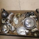 A quantity of plated items to include toast racks, butter dish, goblets, cruet sets etc (boxful)