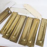 Vintage brass door finger plates, 30cm, ceramic plates, and box