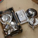 A large quantity of silver plated ware, to include tankards, teaware, cutlery, toast rack, meat