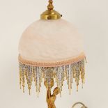 A Vintage gilt-brass figural table lamp, with pink mottled glass shade, height 50cm