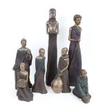 A set of 7 modern resin Soul Journeys Massai figure sculptures, largest height 45cm (7)