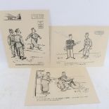 A set of 3 cartoon prints, Second World War scenes, by S Seymour, 30cm x 40cm, unframed (3)