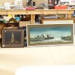 Kenneth Denton, print, sailing barges, image 45cm x 68cm, framed