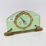 Art Deco mirrored glass mantel clock, with brass dial, height 16.5cm