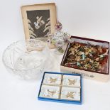 Wentworth jigsaw puzzle, cut-crystal fruit bowl, Paris porcelain ashtrays, and a porcelain pot