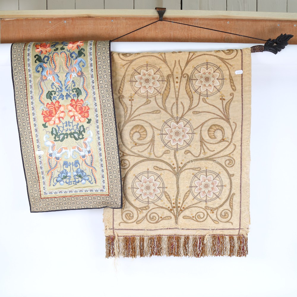 A Chinese silk embroidered panel, and another needlepoint embroidery (2) - Image 2 of 2