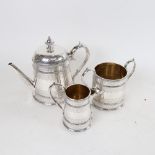 A Victorian silver plated 3-piece tea set, by Thomas Bradbury & Sons, tapered cylindrical form