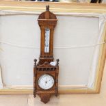 A Vintage oak framed aneroid barometer and thermometer, height 80cm