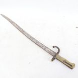 A French 1868 pattern sword bayonet, with brass hilt, blade length 58cm