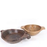 2 carved hardwood food bowls, largest length 49cm (2)