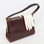 A Vintage Jane Shilton lizard-skin handbag, and a pair of white leatherette gloves