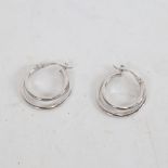 A modern pair of 9ct white gold double-hoop earrings, hoop diameter 2.3cm, 1.7g