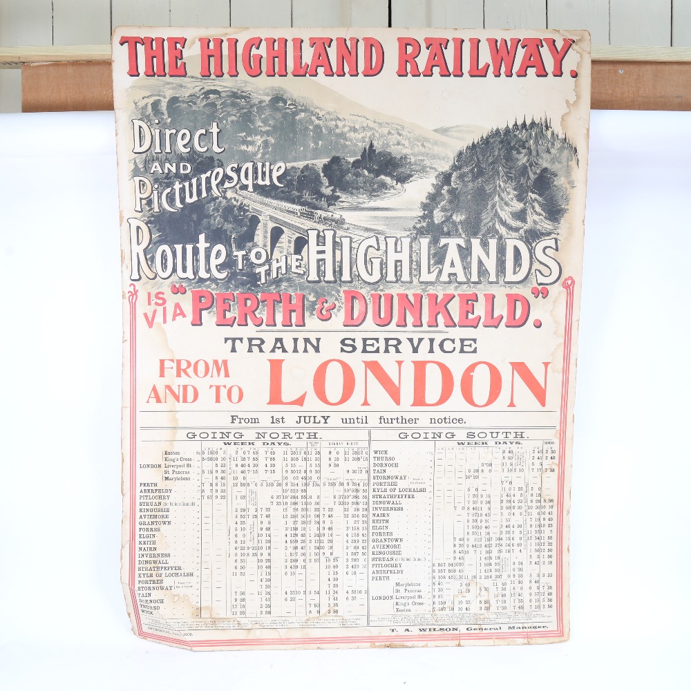 A large scale early 20th century Highland Railway Transport poster, "Direct and Picturesque Route - Image 2 of 2