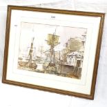 Christopher Jarvis, watercolour, Wapping Harbour, image 27cm x 36cm, framed