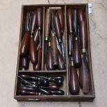 A small tray of Vintage carpenter's tools, including chisels and punches