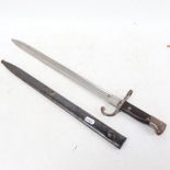An Argentinian 1909 pattern bayonet and scabbard, made in Germany, blade length 40cm