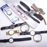 A quantity of various wristwatches, including Swatch, Rotary etc (boxful)