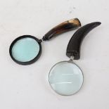 2 horn-handled magnifying glasses, longest 27cm