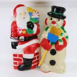2 illuminated moulded plastic Christmas figures - Father Christmas and a snowman