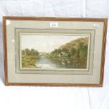 Walter Duncan, watercolour, Thames scene, 16cm x 32cm, framed