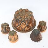 5 Victorian copper jelly moulds, largest diameter 16cm (5)