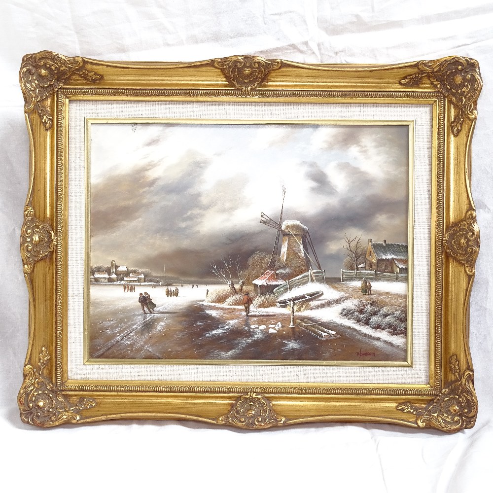 Thomassin, oil on board, Dutch winter scene, image 30cm x 40cm, framed